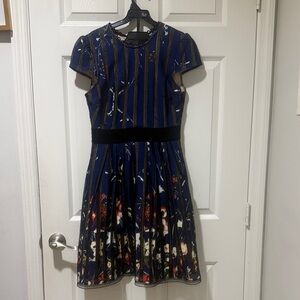 Chelsea28 Blue and Black Striped Midi Dress